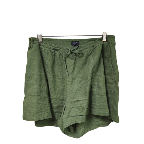 J. Crew High RiseLinen Green Drawstring Elastic Waistband Women's Shorts Sz XXL - Picture 1 of 9